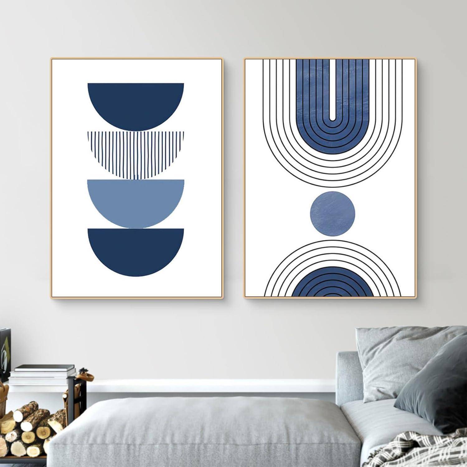 Poster 3er Boho Abstrakt Blau Pflanze Blätter Wohnzimmer M 21x30cm