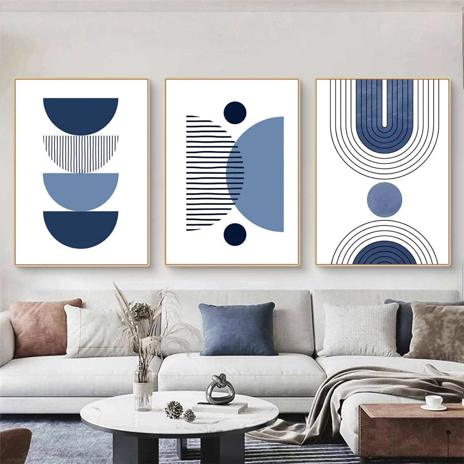 Poster 3er Boho Abstrakt Blau Pflanze Blätter Wohnzimmer M 21x30cm