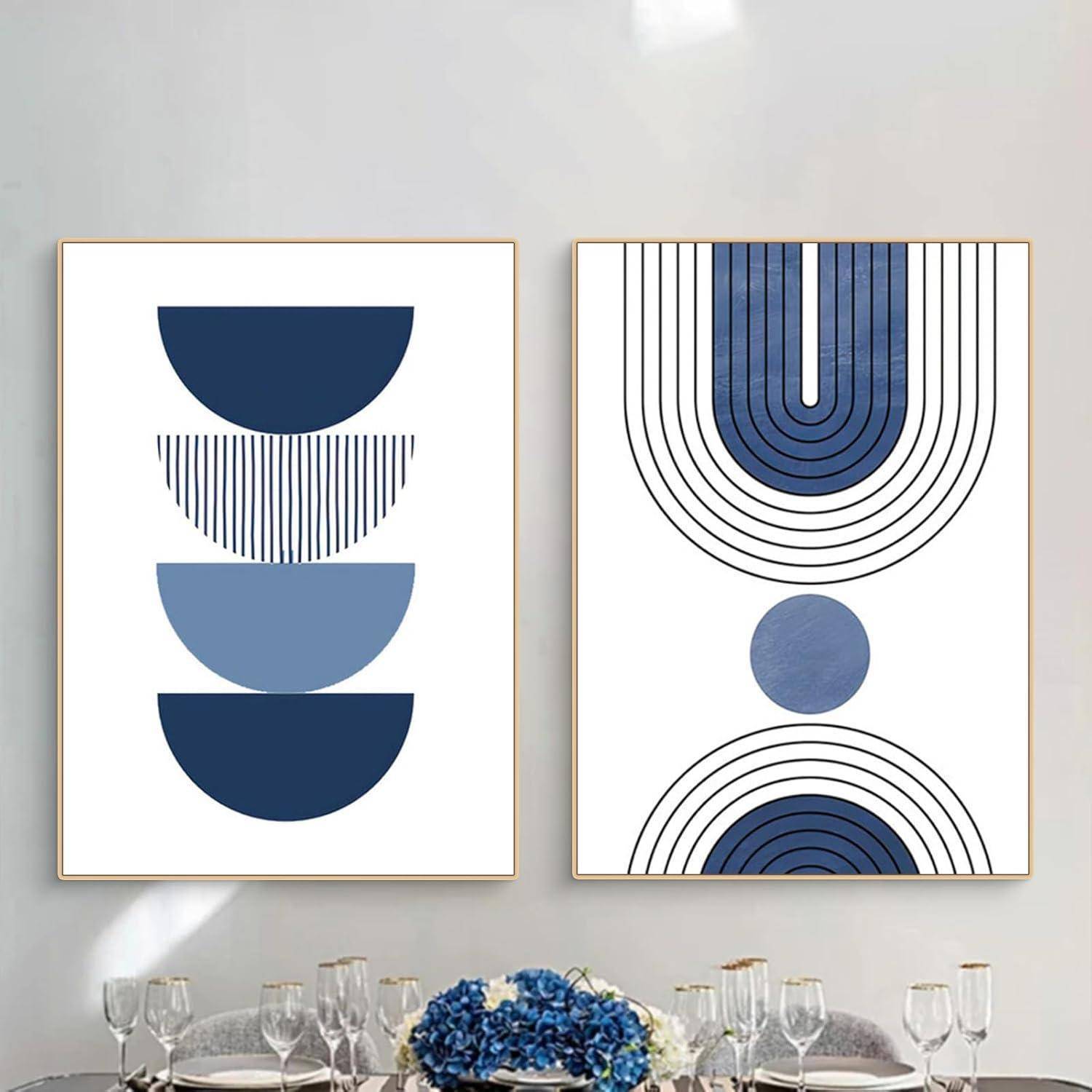 Poster 3er Boho Abstrakt Blau Pflanze Blätter Wohnzimmer M 21x30cm