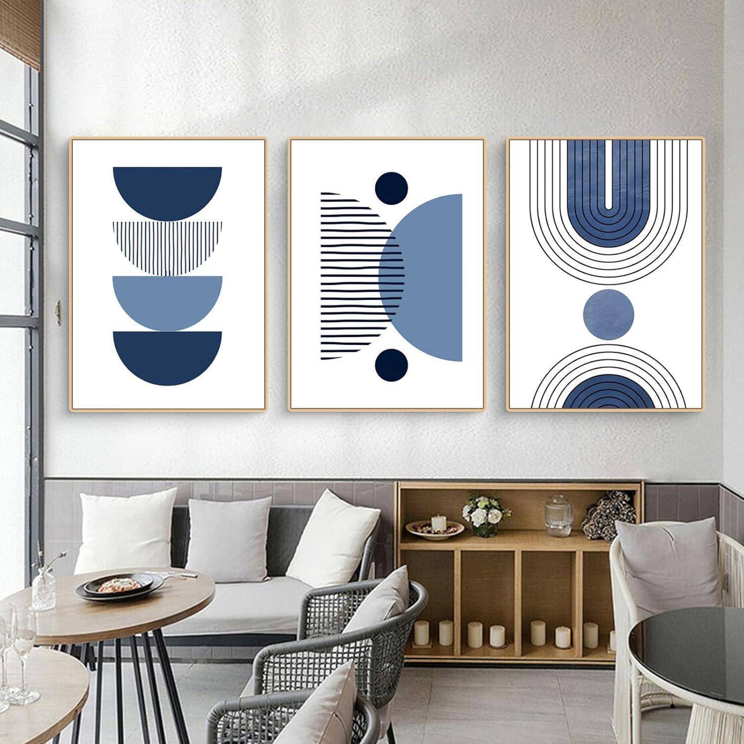 Poster 3er Boho Abstrakt Blau Pflanze Blätter Wohnzimmer M 21x30cm