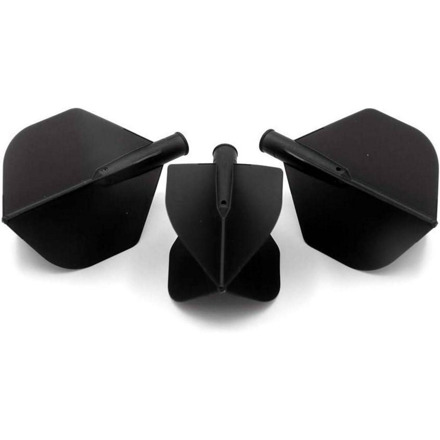 Drei schwarze Plastiklöffel mit flachen, schrägen Klingen und kurzen Griffen, nebeneinander angeordnet, zum Verteilen oder Nivellieren von Material.