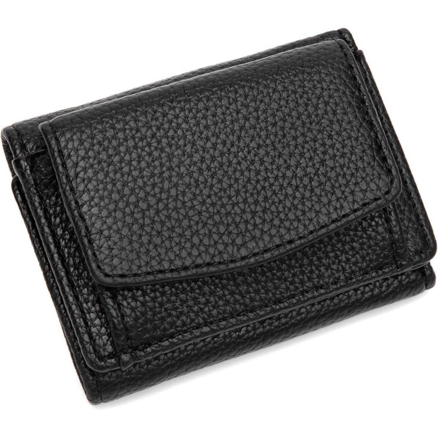 Geldbörse Damen Münzfach PU Leder Kartenfächer Schwarz B Schwarz