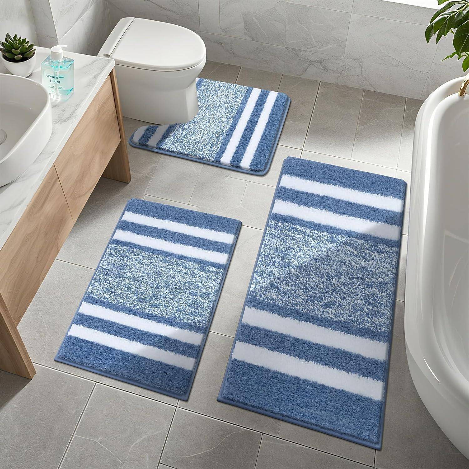Badematten WC Vorleger Set Blau 50 x 80 + 50 x 120 + 50 x 60 cm