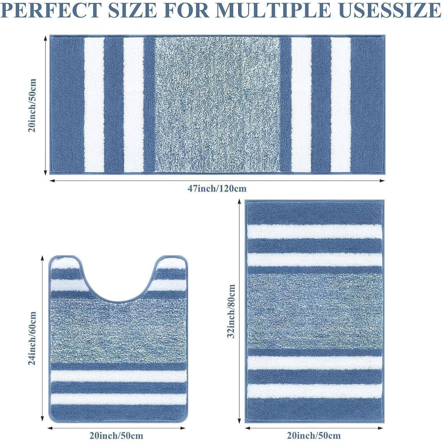 Badematten WC Vorleger Set Blau 50 x 80 + 50 x 120 + 50 x 60 cm