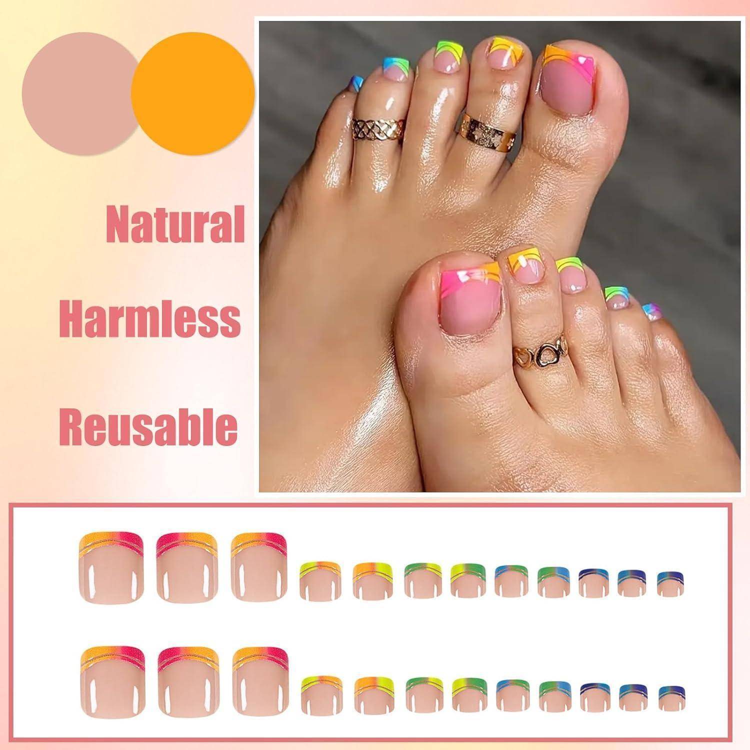 Falsche Zehennägel 24 Stück Acryl Set Frauen DIY Regenbogen Rand