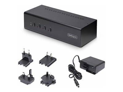 Ein schwarzes Netzteil mit mehreren austauschbaren Steckeradaptern und einer Stromversorgungseinheit.