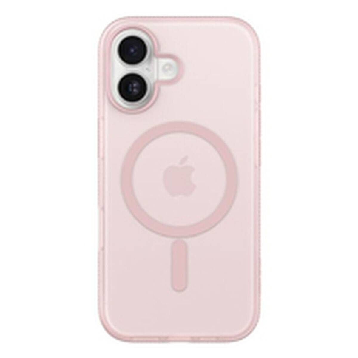 Rosa iPhone-Hülle mit MagSafe-Ring und Apple-Logo, von hinten auf weißem Hintergrund dargestellt.