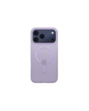 Ein Smartphone mit einer lila Hülle, das ein kreisförmiges Design aufweist und auf der Rückseite Kameraobjektive sichtbar sind.