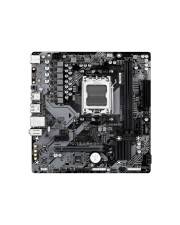 Eine Computergrundplatine mit verschiedenen Steckplätzen und Komponenten, einschließlich RAM- und CPU-Sockeln sowie Anschlüssen für Peripheriegeräte und Stromversorgung.