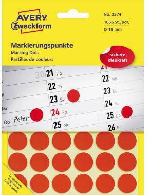 Avery Zweckform Markierungspunkt 3374 18mm rot 1.056 St./Pack.