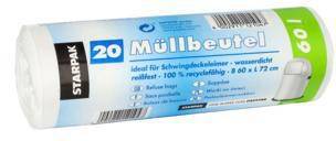 PAPSTAR Müllbeutel 12104 72x60cm 60l LDPE weiß 20 St./Pack.