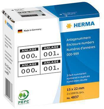 HERMA Anlagenummer 4837 15x22mm schwarz 1.000 St./Pack.