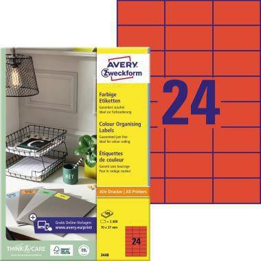 Avery Zweckform Universaletikett 3448 70x37mm rot 2.400 St./Pack.