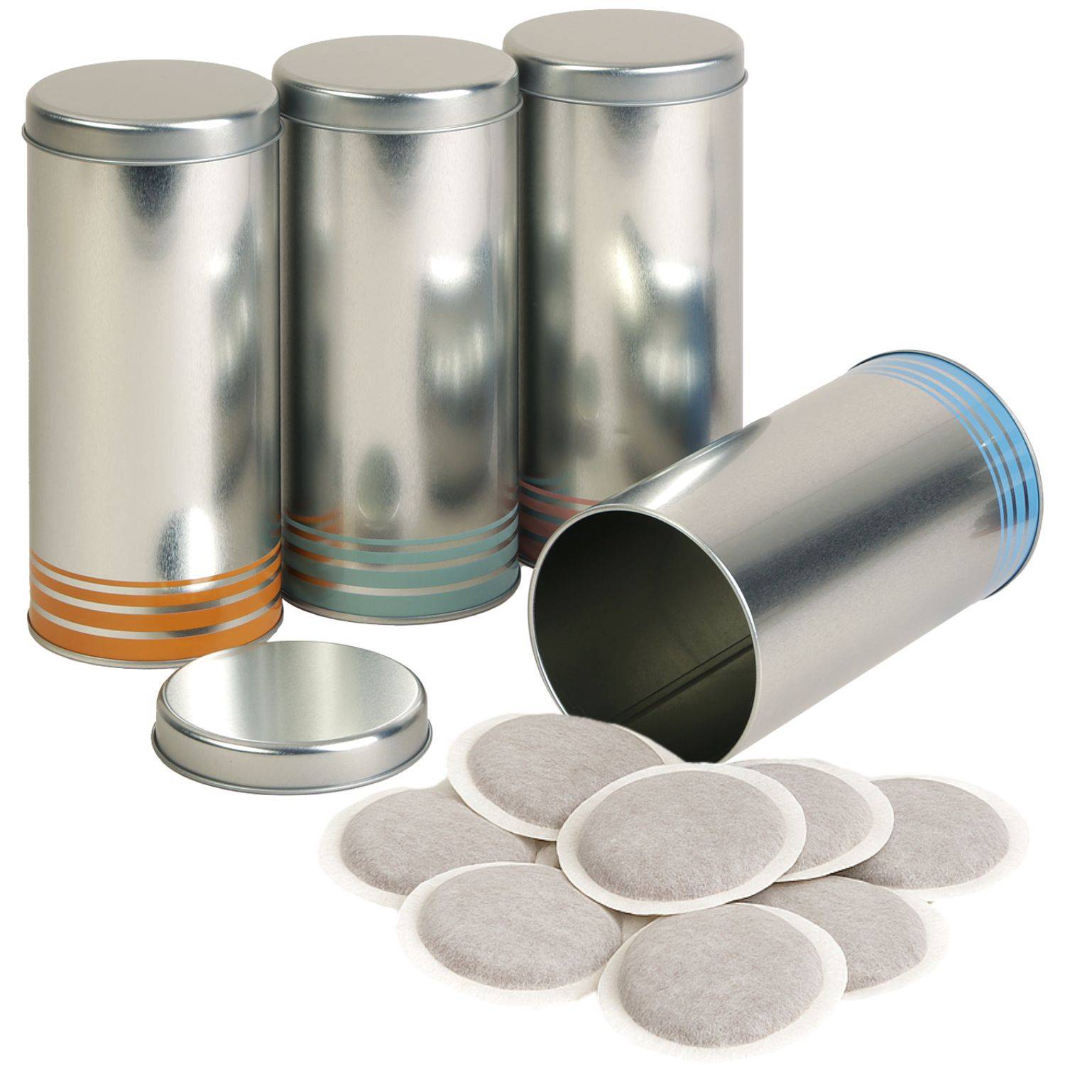 4x Dose für Kaffeepads Silber