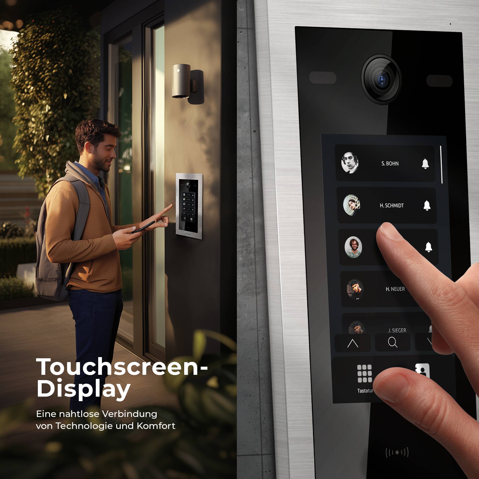 HD Video Türsprechanlage mit Touchscreen und RFID für 4 Familienhaus, 4x Monitore, Balter EVO HD Touch