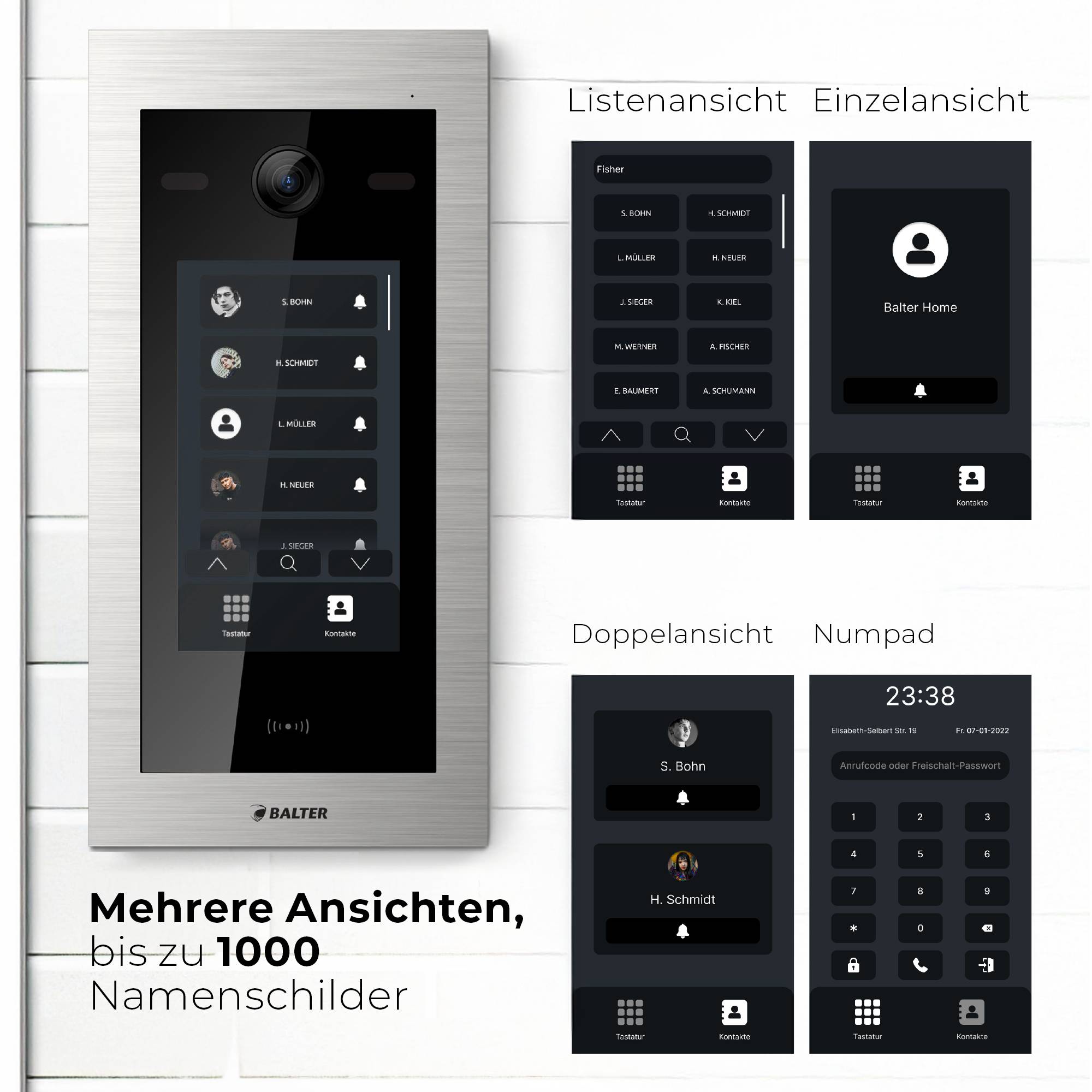 HD Video Türsprechanlage mit Touchscreen und RFID für 1 Familienhaus, 1x Monitor, Balter EVO HD Touch