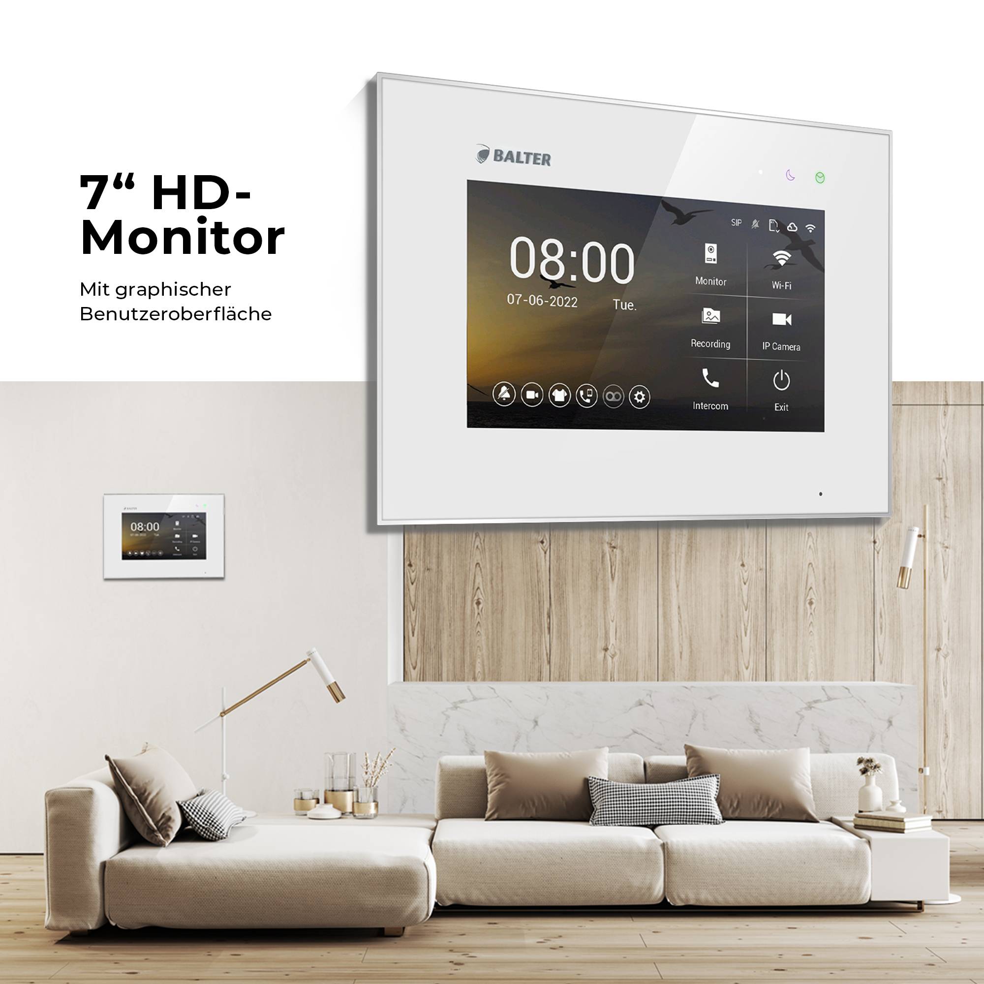 HD Video Türsprechanlage mit Touchscreen und RFID für 4 Familienhaus, 4x Monitore, Balter EVO HD Touch Schwarz