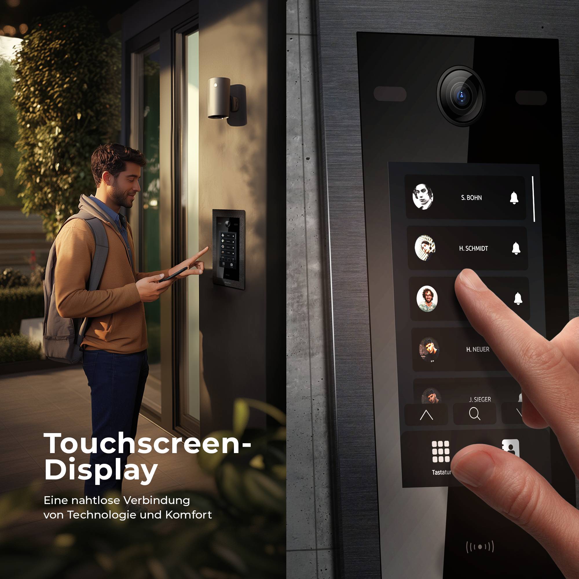 HD Video Türsprechanlage mit Touchscreen und RFID für 3 Familienhaus, 3x Monitore, Balter EVO HD Touch Schwarz