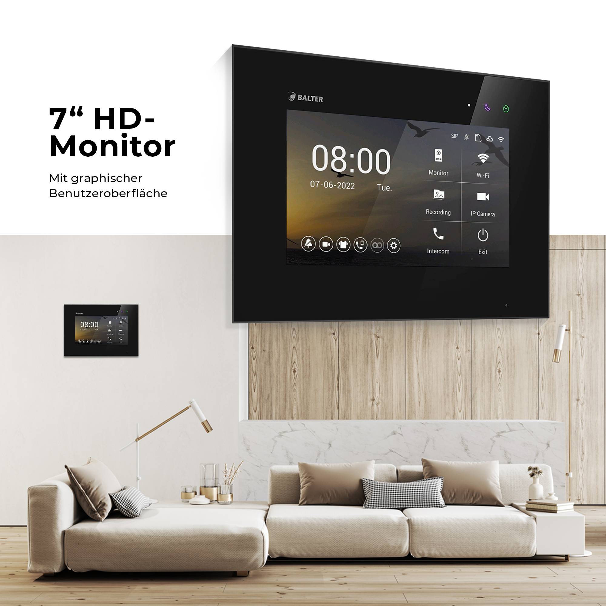 HD Video Türsprechanlage mit Touchscreen und RFID für 2 Familienhaus, 2x Monitore, Balter EVO HD Touch