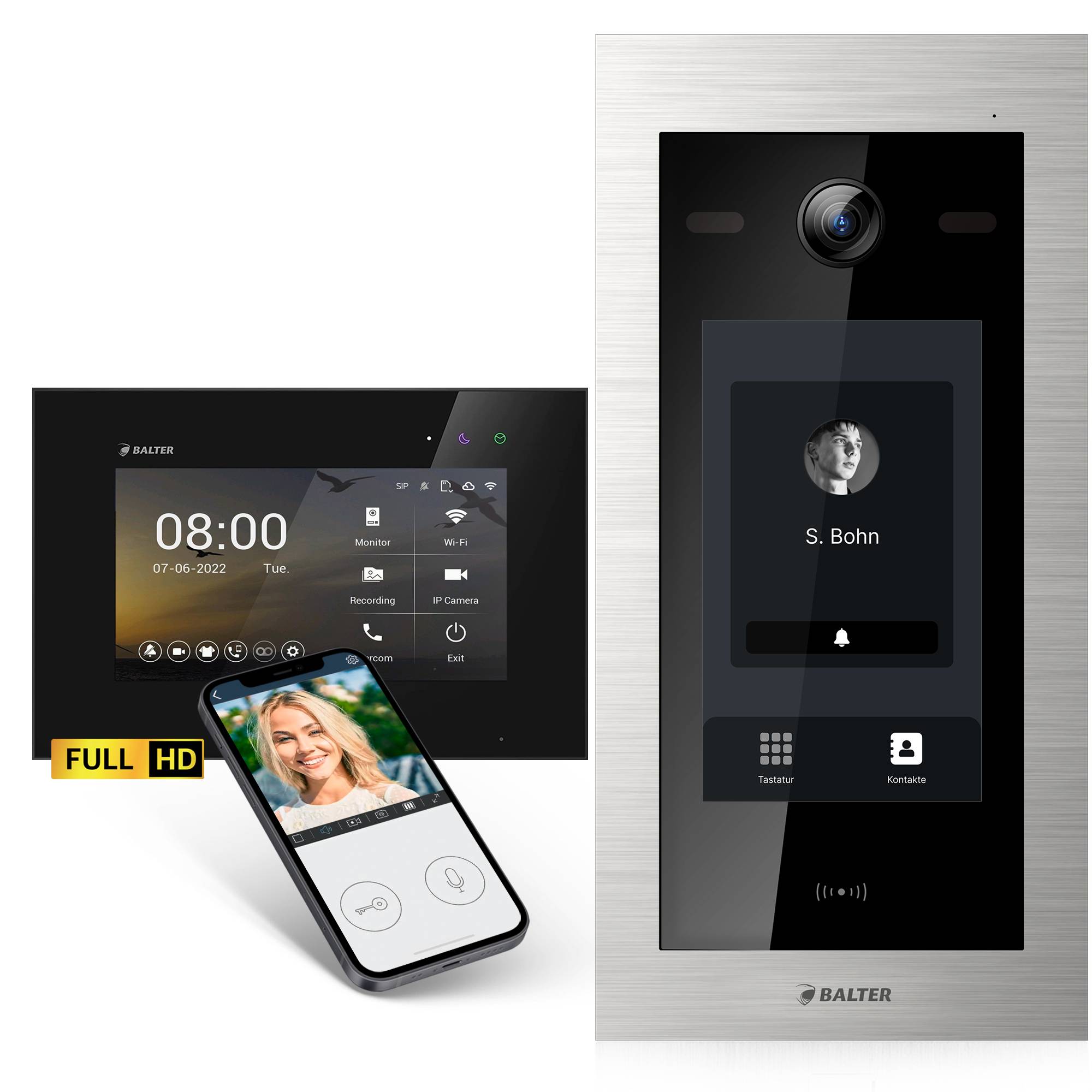 HD Video Türsprechanlage mit Touchscreen und RFID für 1 Familienhaus, 1x Monitor, Balter EVO HD Touch