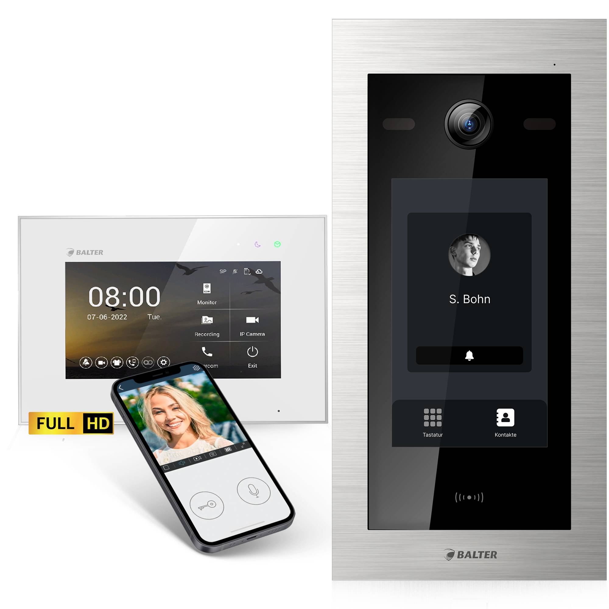 HD Video Türsprechanlage mit Touchscreen und RFID für 1 Familienhaus, 1x Monitor, Balter EVO HD Touch