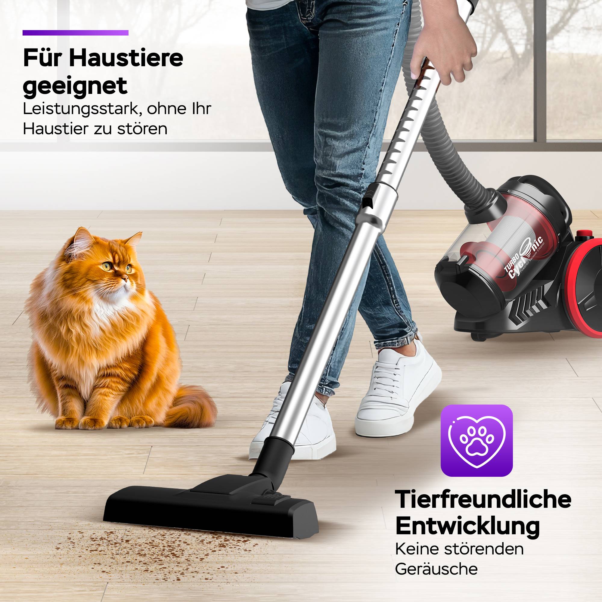 TurboTronic Zyklon Staubsauger CV07 - brachiale 19kPa Saugkraft 700W ohne Beutel kleiner Trockensauger für Parkett Tierhaare Hundehaare beutellos