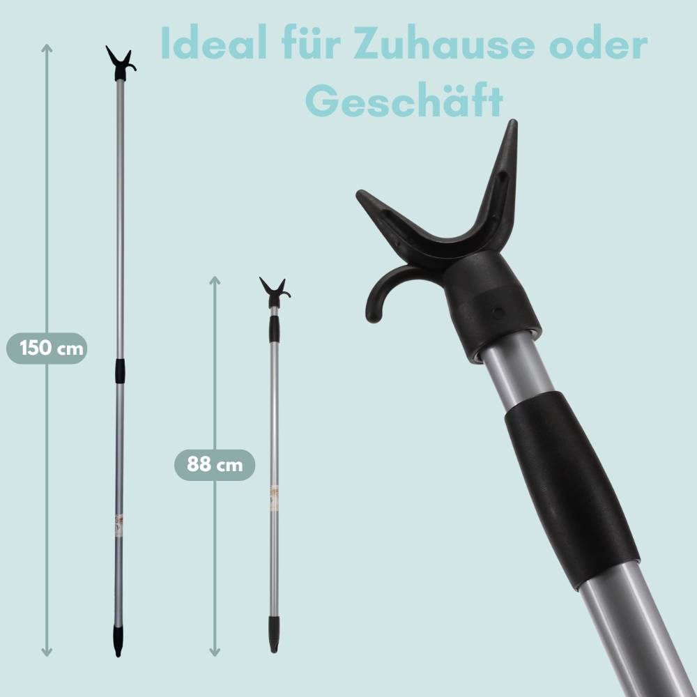 Teleskopstange mit Haken Aufhängehilfe Kleidergreifer Schrank Stange Stockhaken Bügelgreifer Ausziehbar Bedienstab Ziehstab für Bodentreppen Telesk