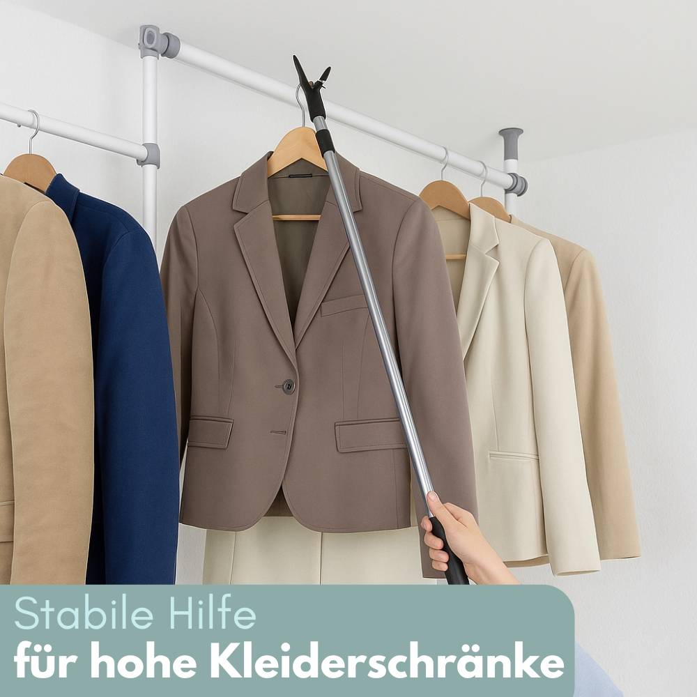 Teleskopstange mit Haken Aufhängehilfe Kleidergreifer Schrank Stange Stockhaken Bügelgreifer Ausziehbar Bedienstab Ziehstab für Bodentreppen Telesk