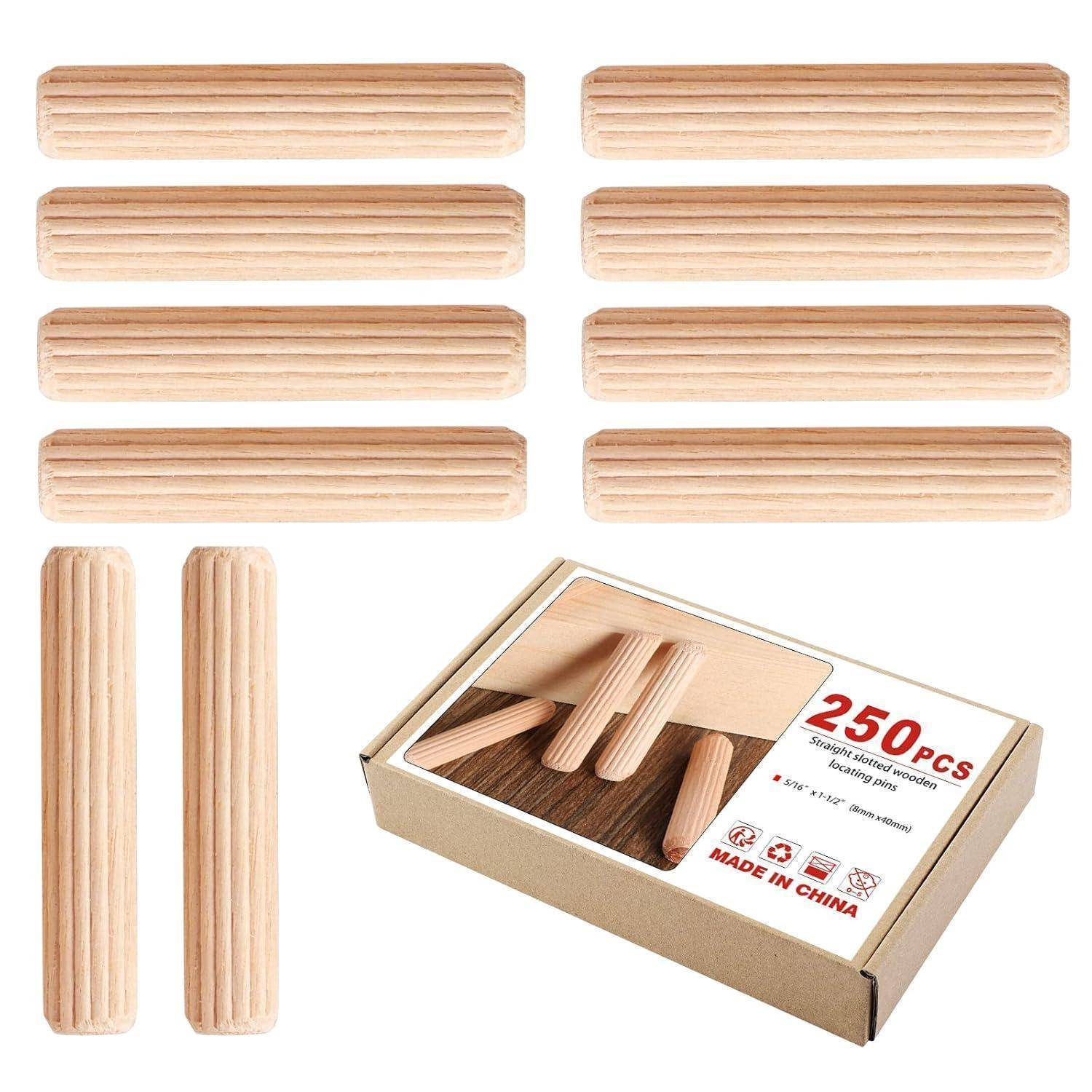 Holzdübel Riffeldübel Buche Möbel Tischler DIY Set 250 Stück 8x40mm