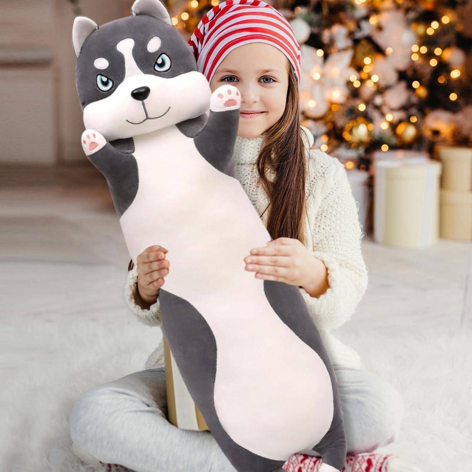 90cm Husky Kuscheltier Weiches Hund Plüschkissen Geschenk