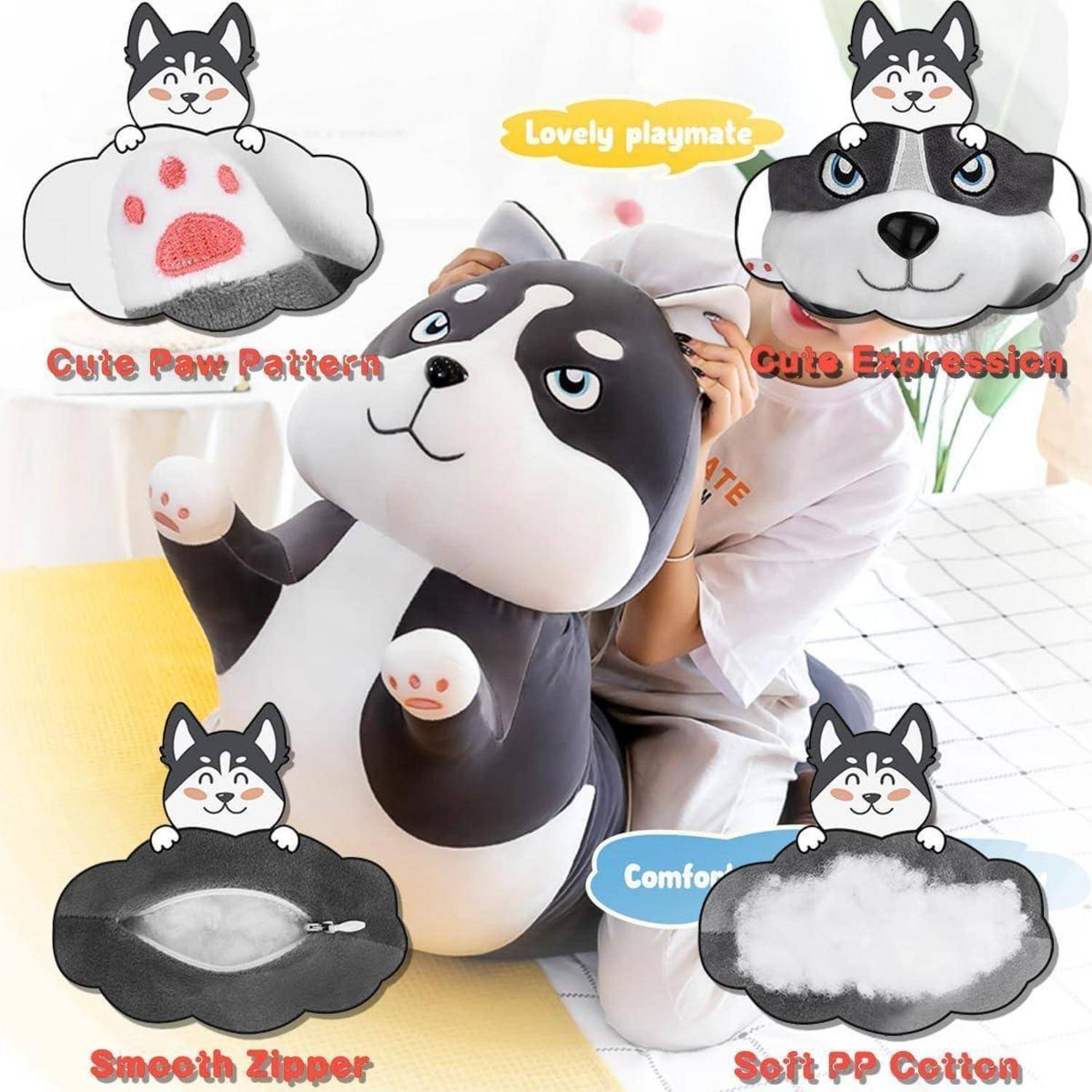 90cm Husky Kuscheltier Weiches Hund Plüschkissen Geschenk