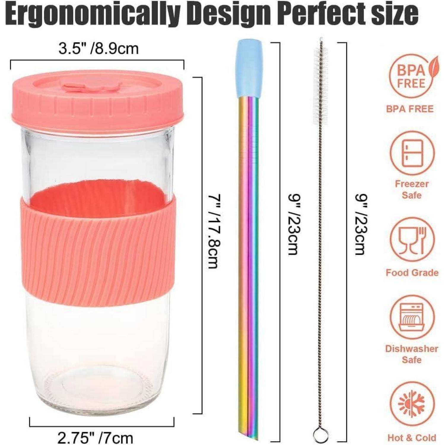 24oz Bubble Tea Becher mit Strohhalm und Deckel 2er Set Rosa