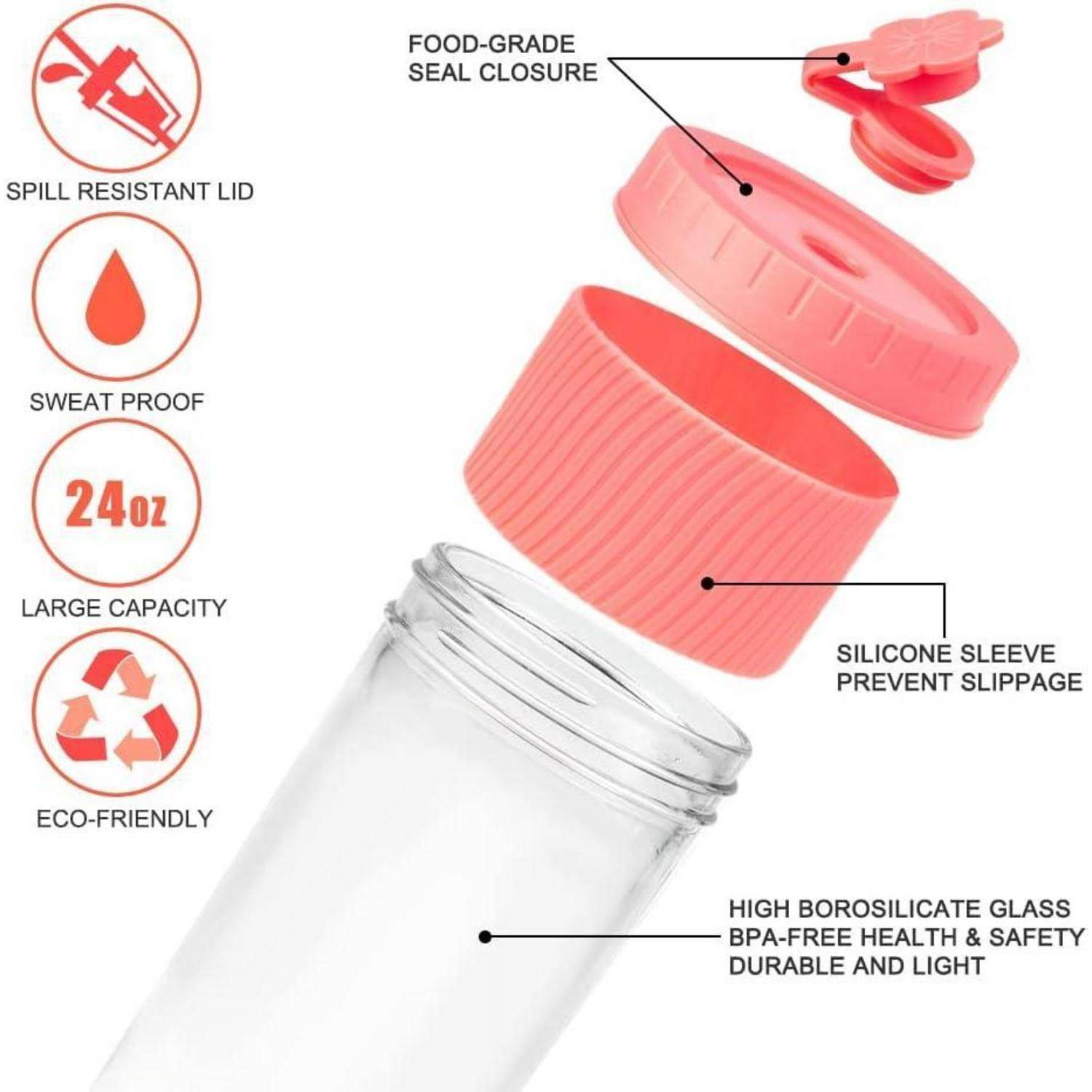 24oz Bubble Tea Becher mit Strohhalm und Deckel 2er Set Rosa