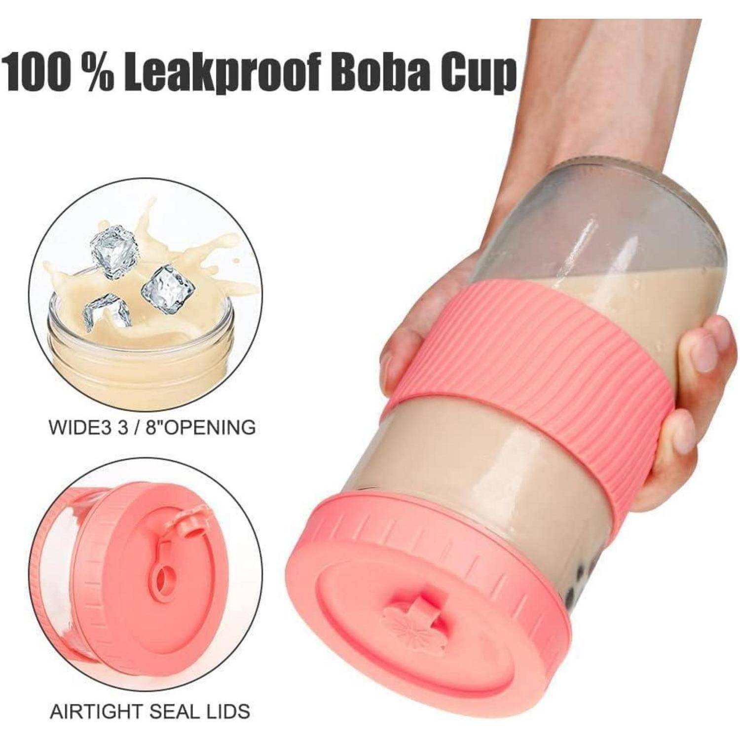 24oz Bubble Tea Becher mit Strohhalm und Deckel 2er Set Rosa