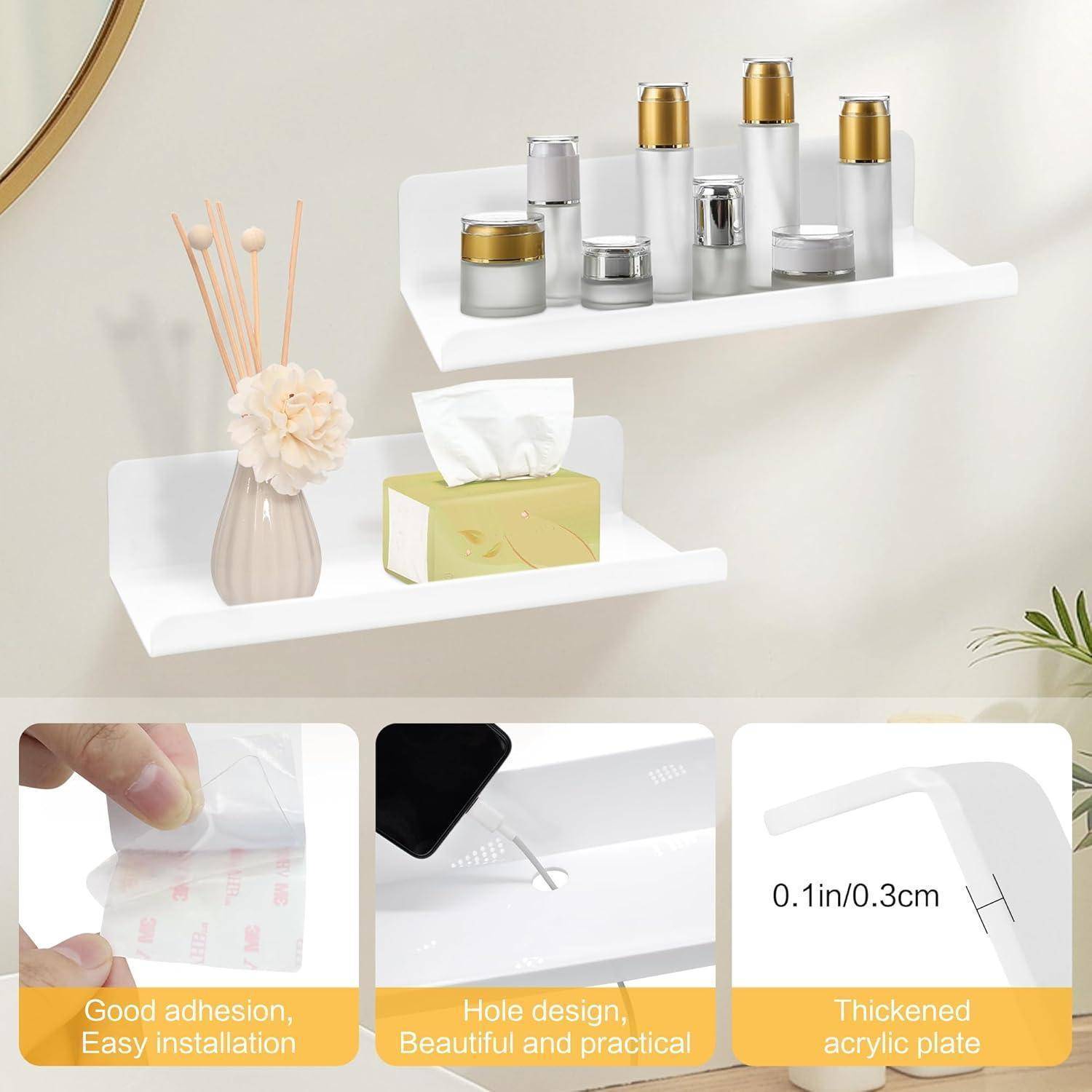 3er Set Wandregal Weiß Acryl Selbstklebend 30cm Badezimmer Regal
