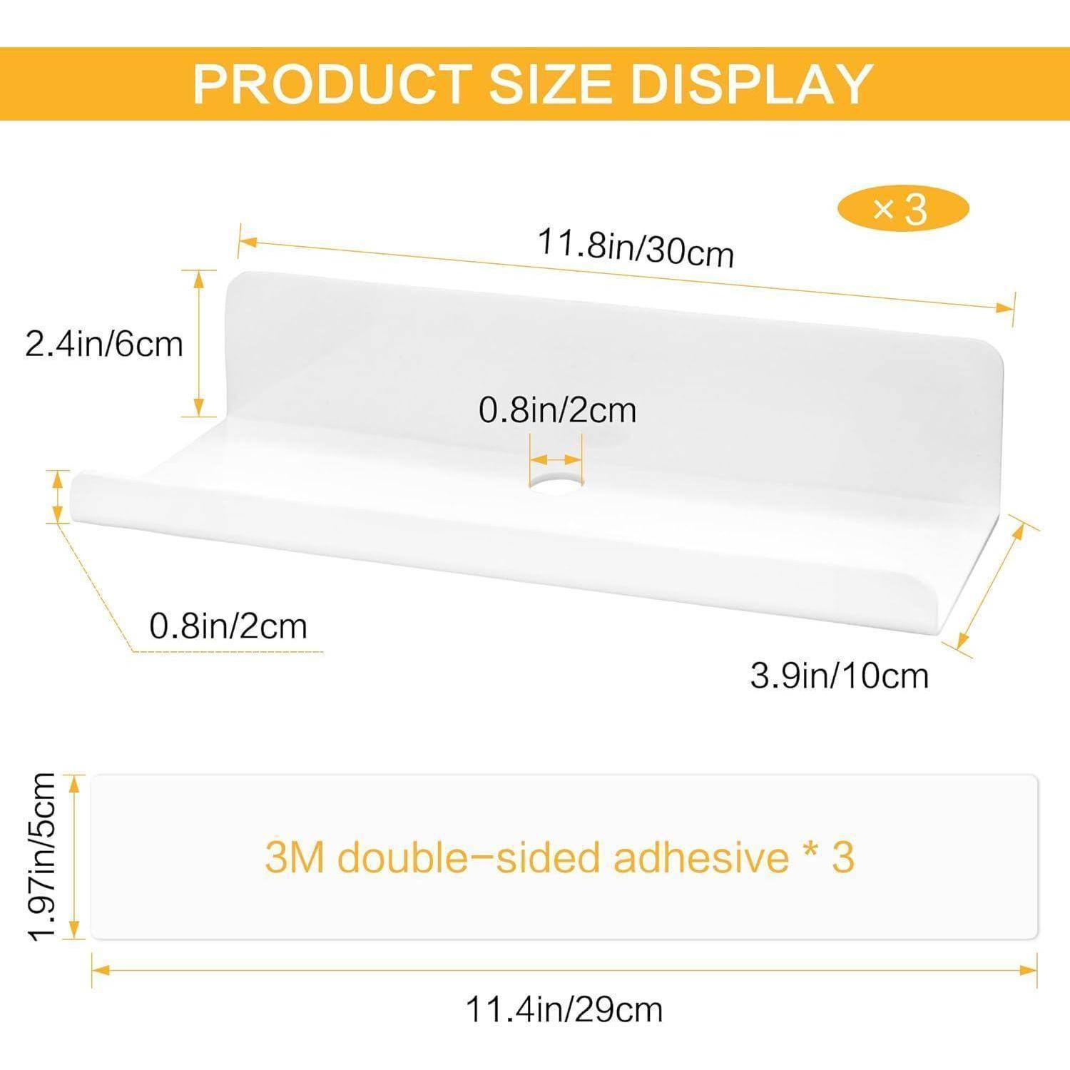 3er Set Wandregal Weiß Acryl Selbstklebend 30cm Badezimmer Regal