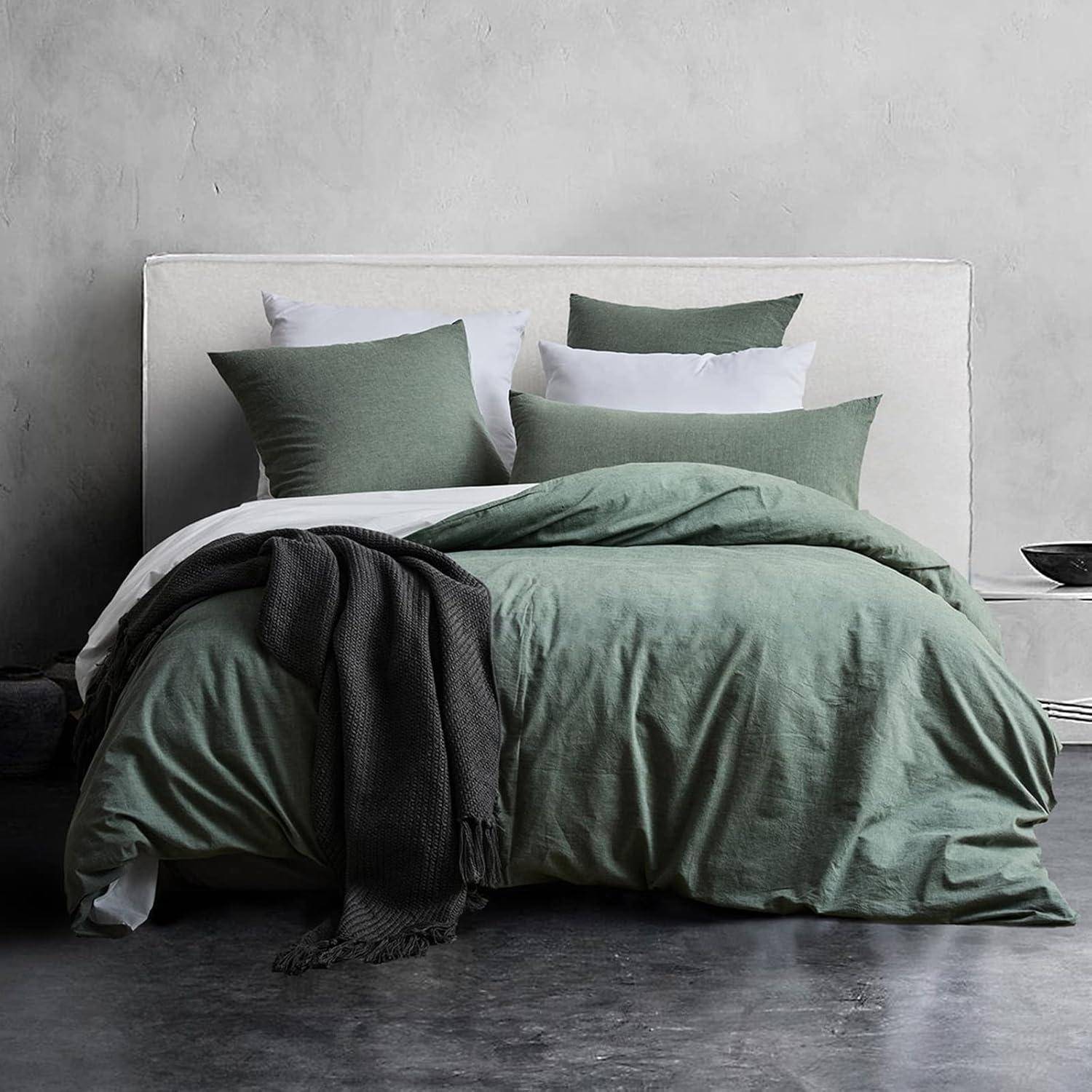 Bettwäsche Set 135x200 Salbei Grün Baumwolle Stone Washed