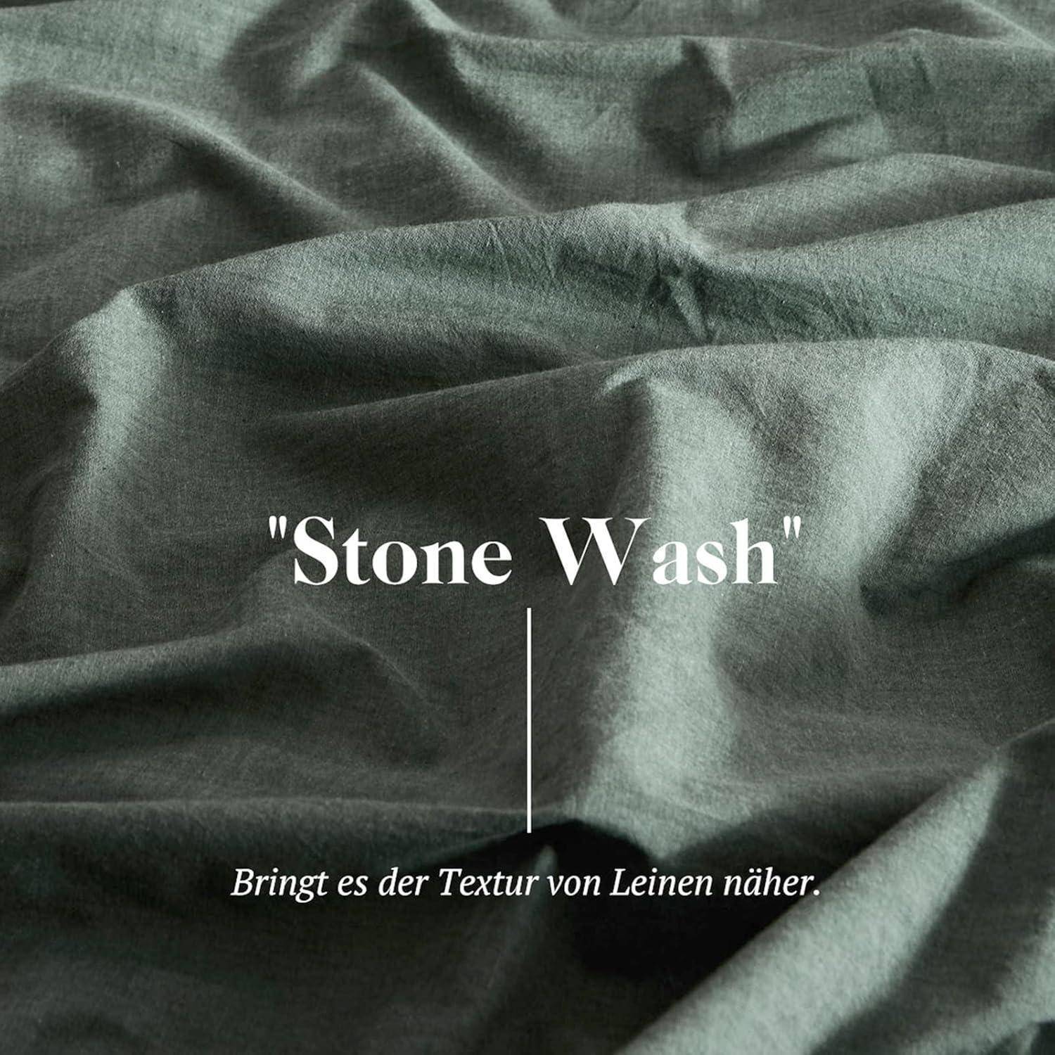 Bettwäsche Set 135x200 Salbei Grün Baumwolle Stone Washed