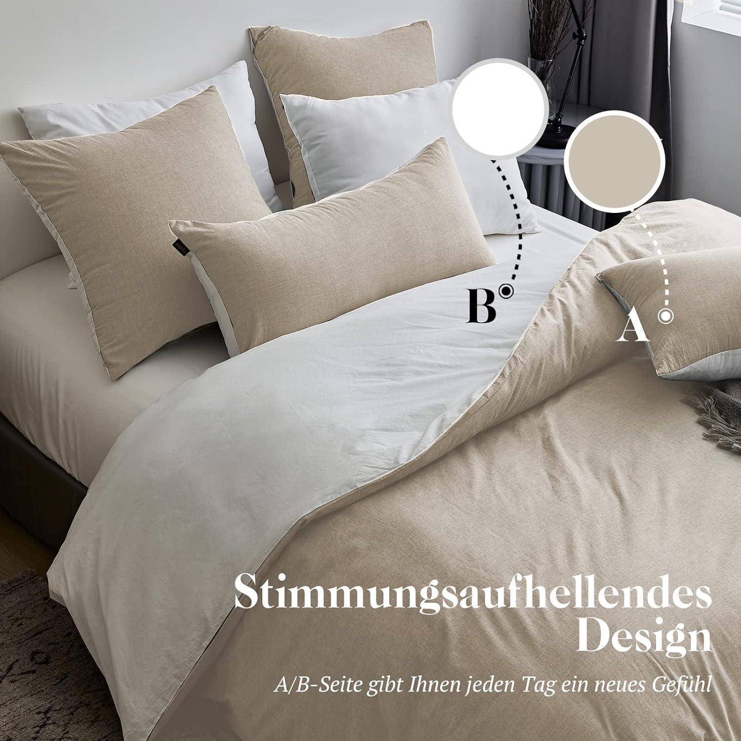 Bettwäsche-Set 200x200 Baumwolle Aprikose Stone Washed