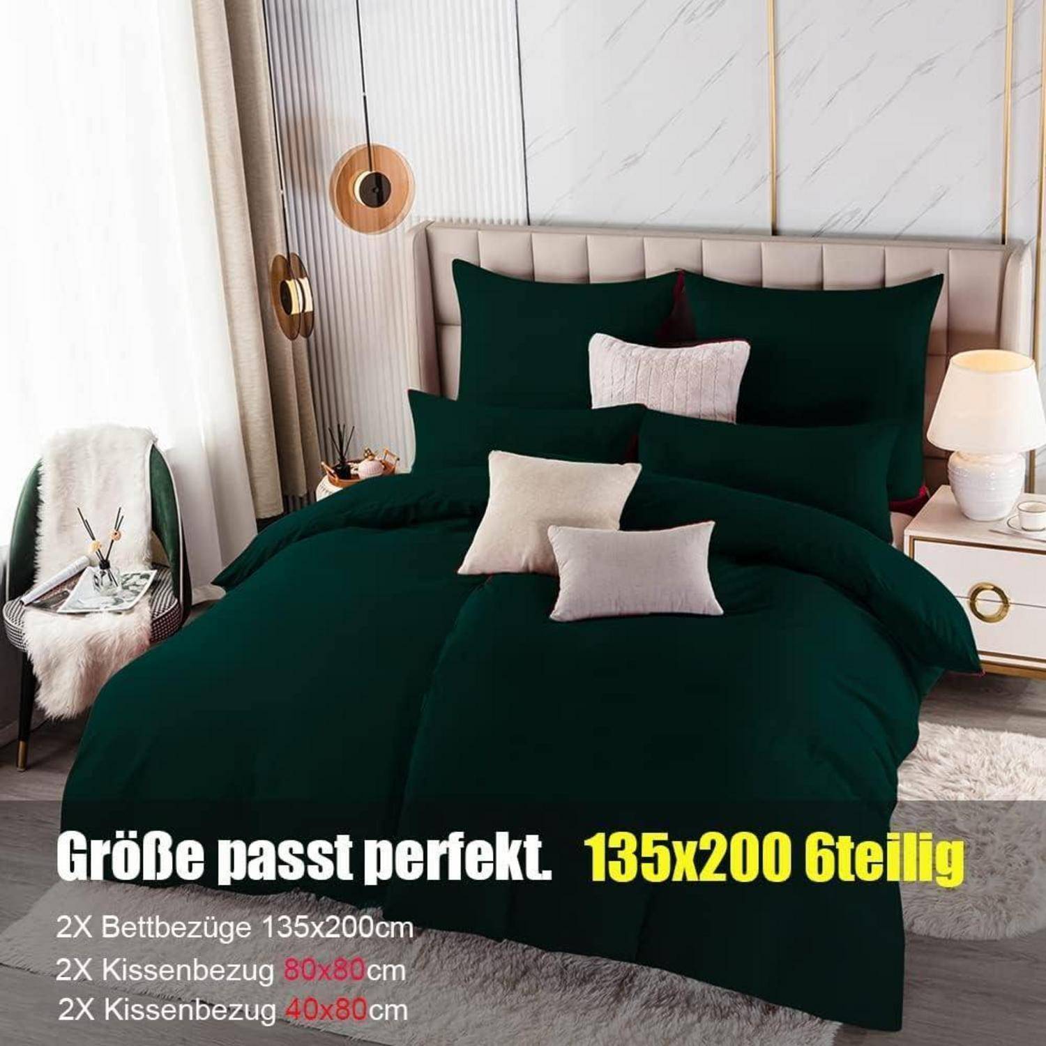 Bettwäsche 135x200 6tlg Grün 2 Bettbezüge 135x200 + 2 Kissenbezüge