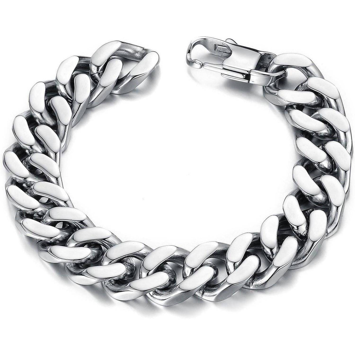 Herren Armband Edelstahl Silber Armreifen Fahrradkette 22cm