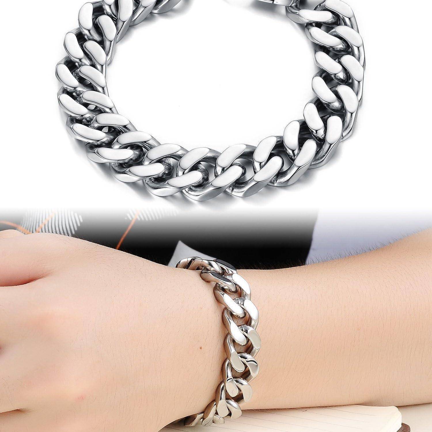 Herren Armband Edelstahl Silber Armreifen Fahrradkette 22cm