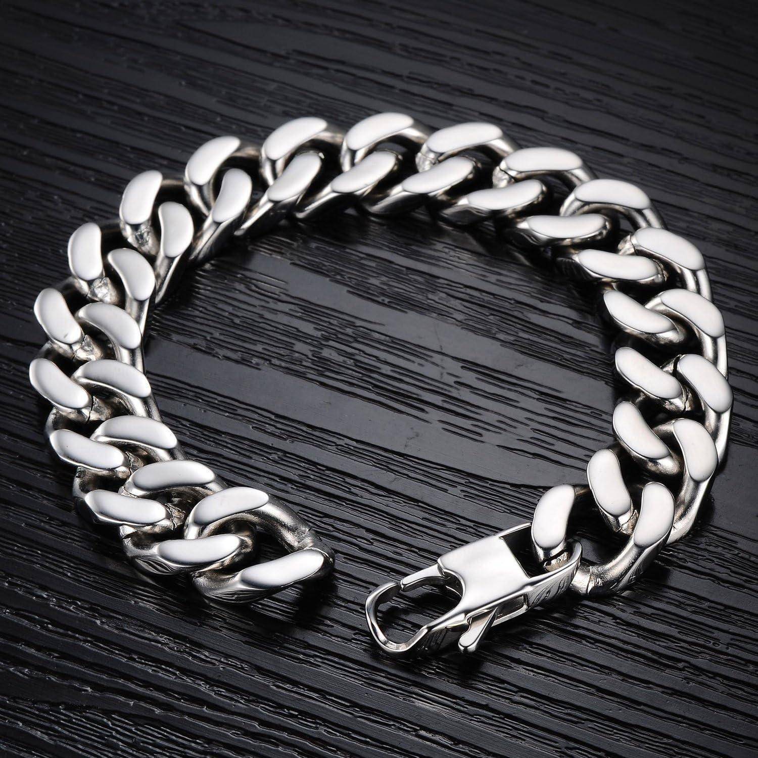 Herren Armband Edelstahl Silber Armreifen Fahrradkette 22cm
