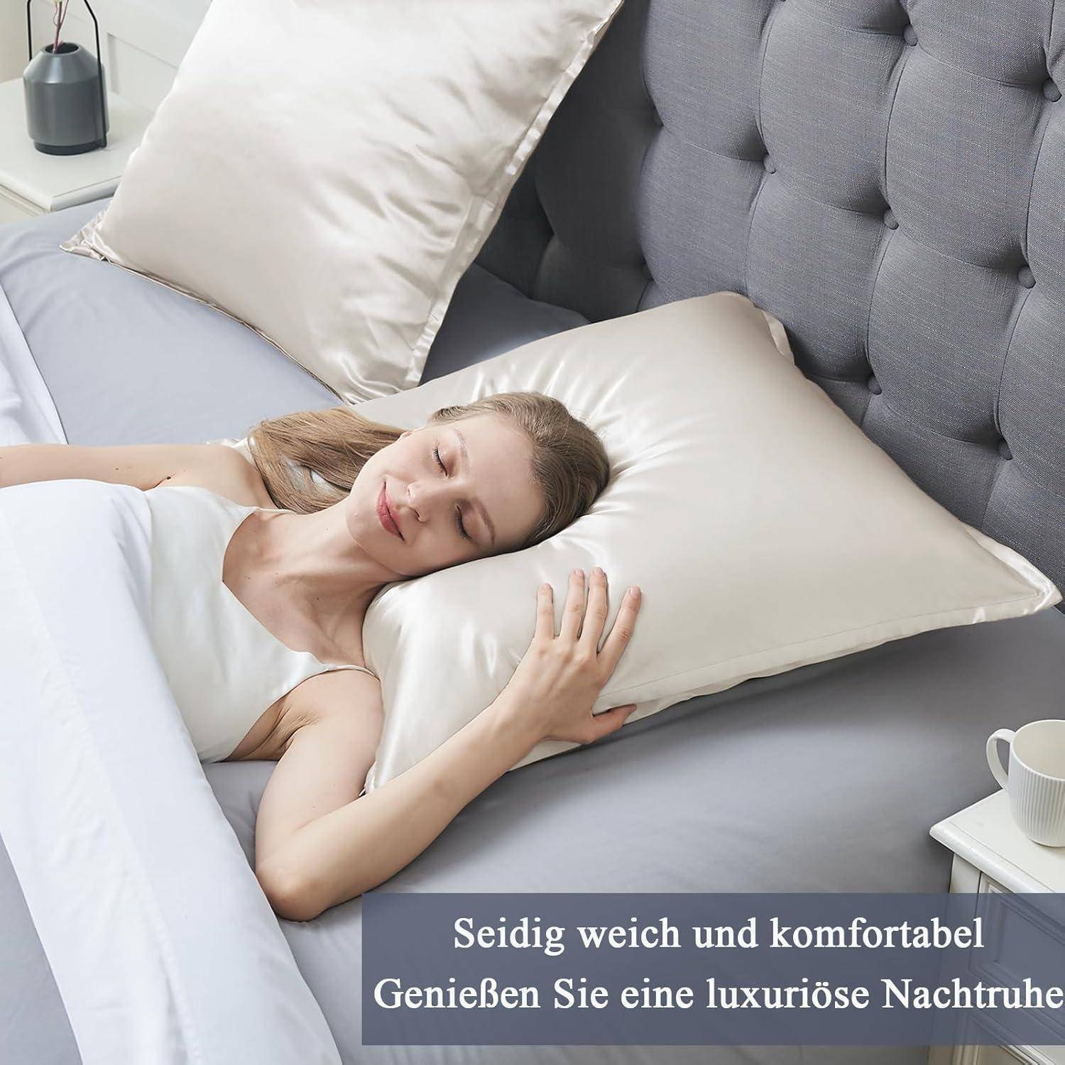 Kissenbezug Satin Seidenkissenbezug 2er Set Zip 60x60cm Beige Ercu
