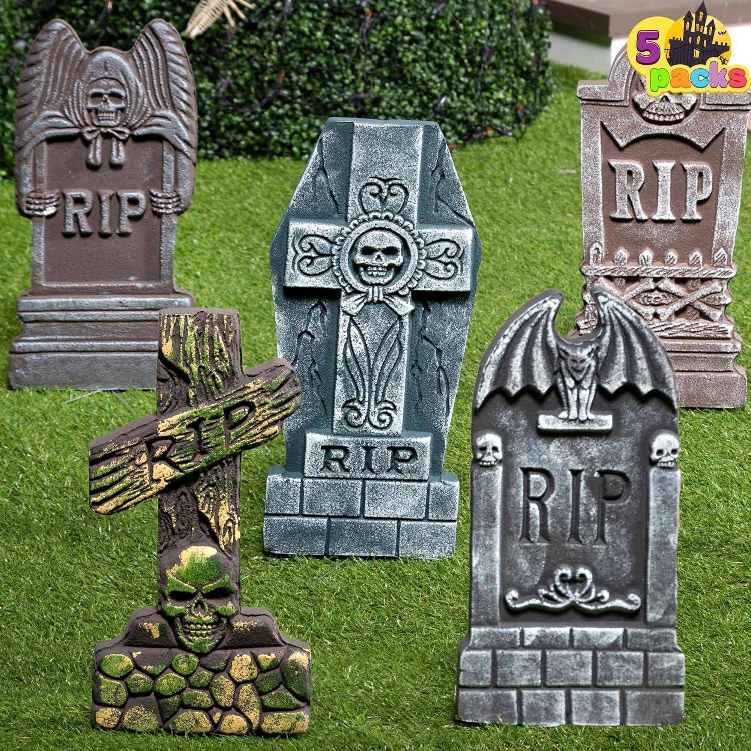 5 Stück 43cm Halloween Schaumstoff Grabsteine mit Metall Bodenspitze