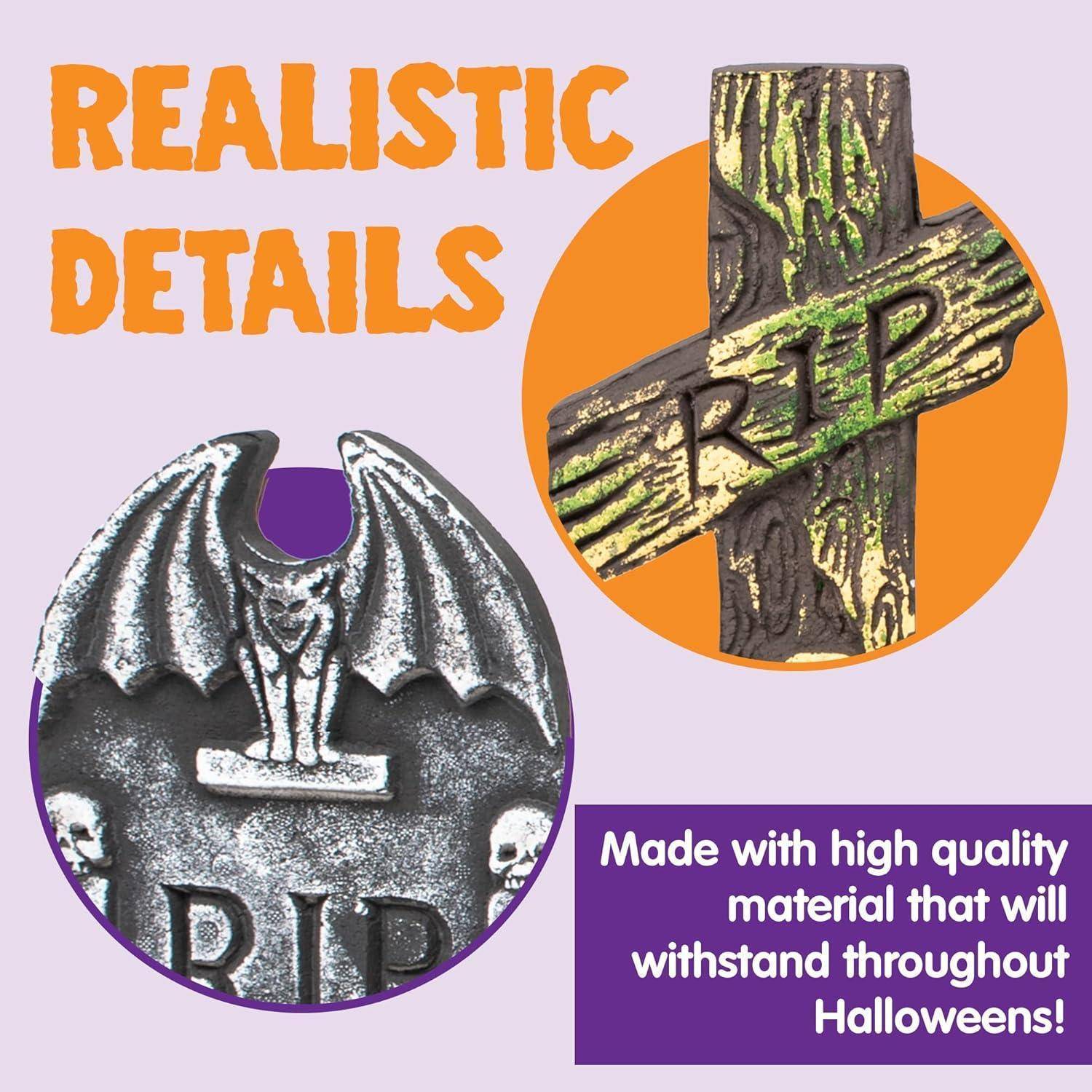 5 Stück 43cm Halloween Schaumstoff Grabsteine mit Metall Bodenspitze