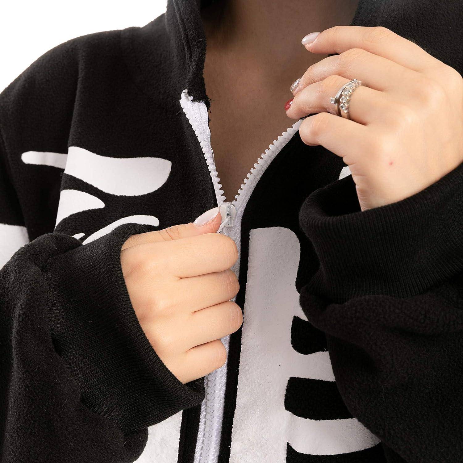 Halloween Skelett Onesie Pyjama Erwachsene Plüsch Jumpsuit Schwarz XL