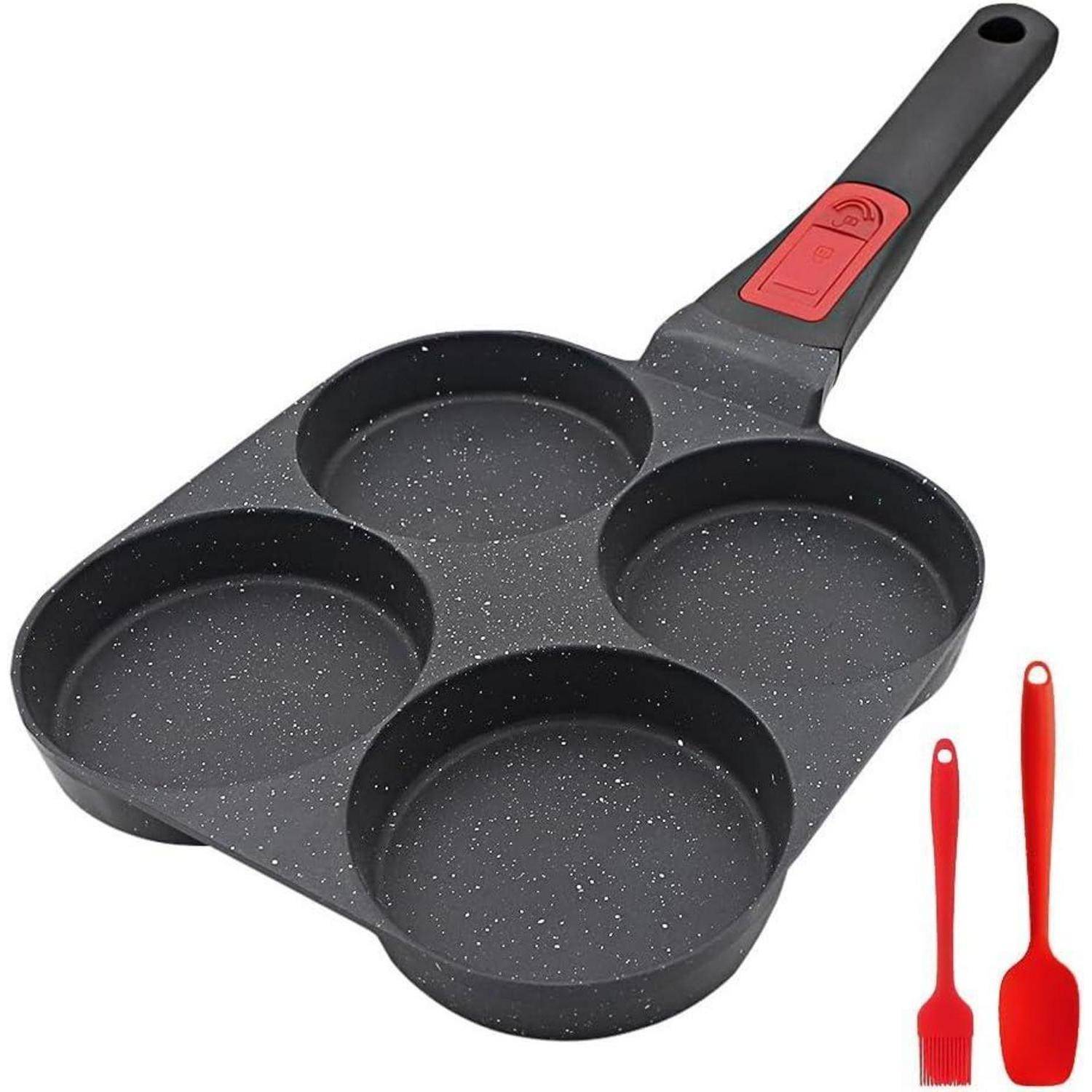 Spiegeleipfanne mit abnehmbarem Griff, Pancake Pfanne Induktion 4 Loch