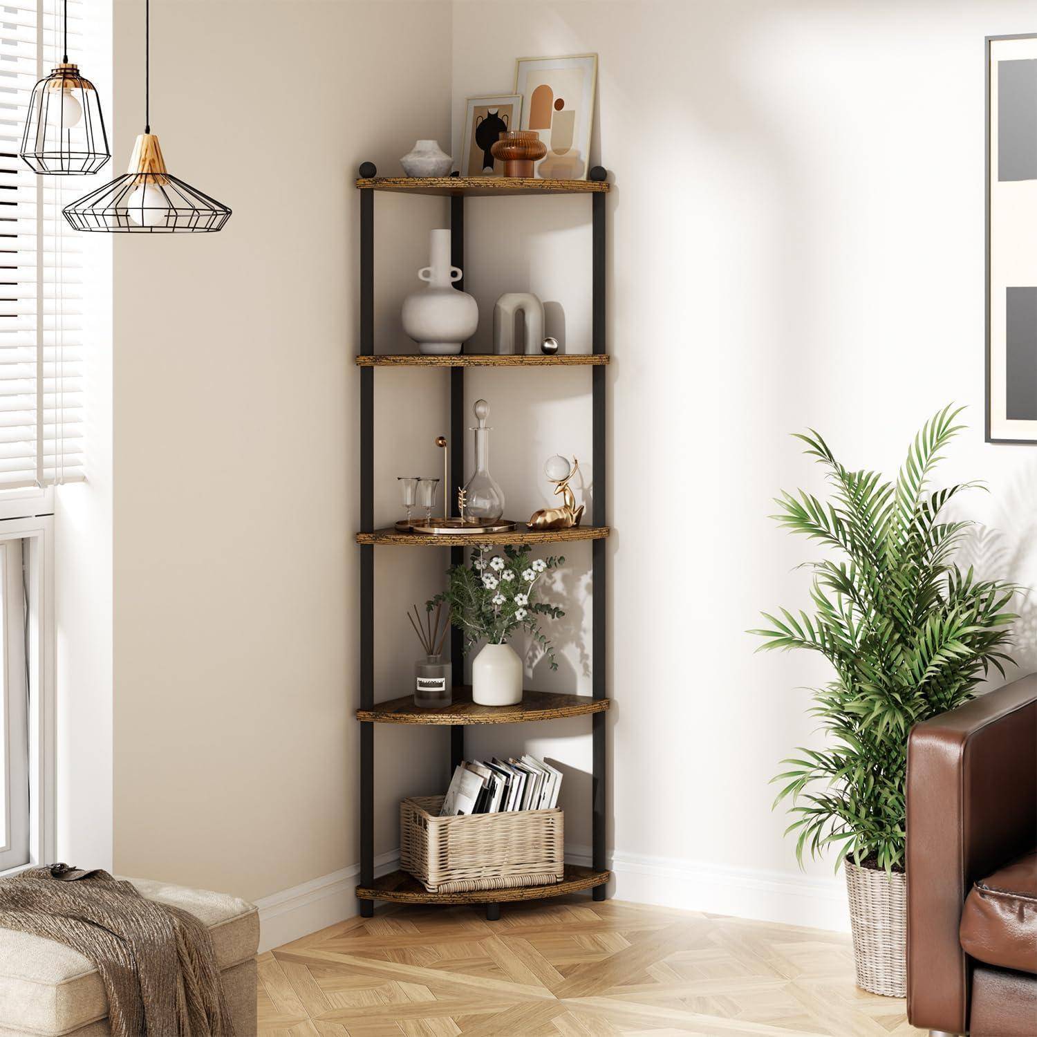Eckregal Holz 5 Ebenen Standregal Schwarz 143.5x29x29cm