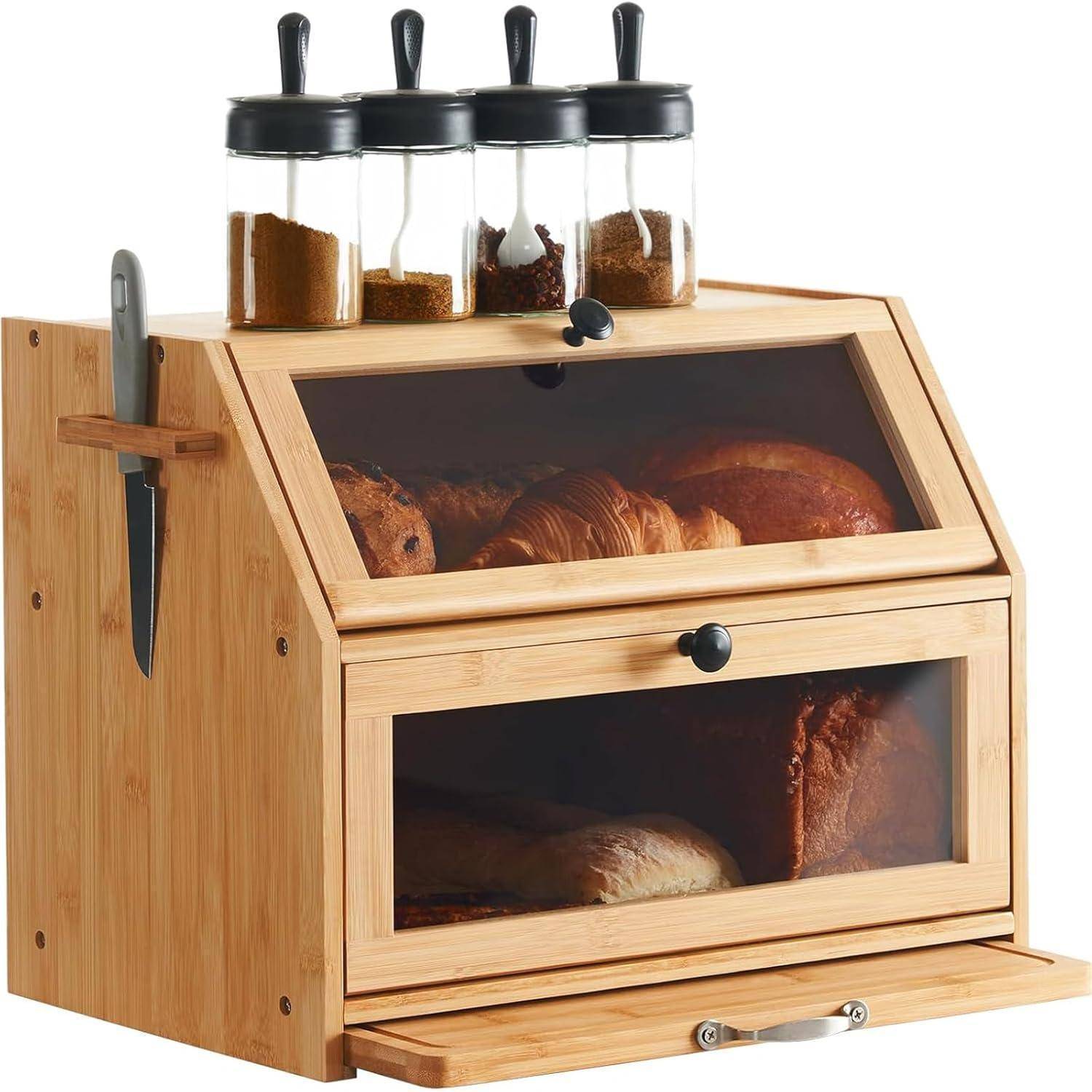 Brotkasten Bambus Eco Aufbewahrungsbox Schneidebrett 39x26x32,5cm